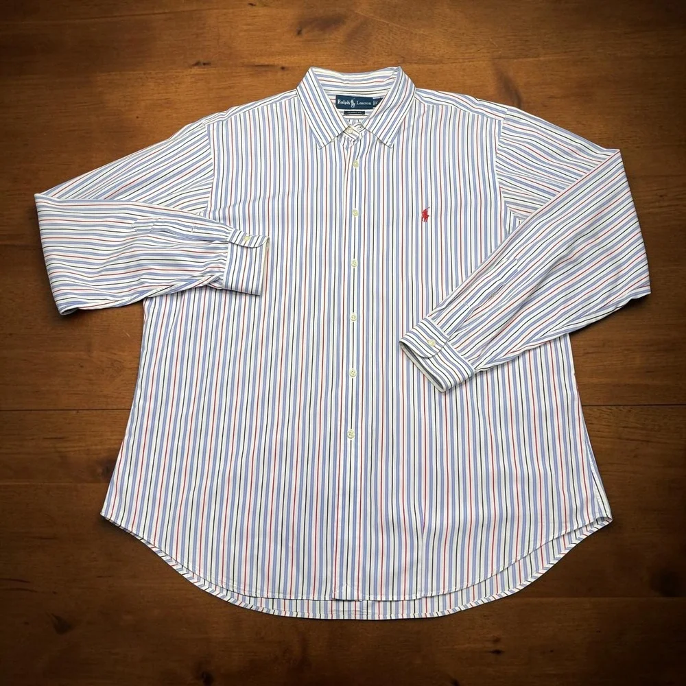 Polo Ralph Lauren Mens XL Classic Fit Striped Button Down Shirt Blue‎ Red White